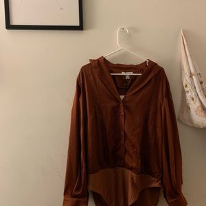 UNIQUE21 Brown Satin Bodysuit